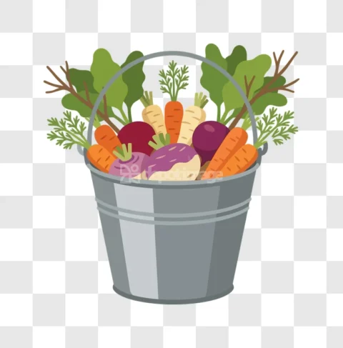 Vector Garden Root Vegetables Bucket Illustration