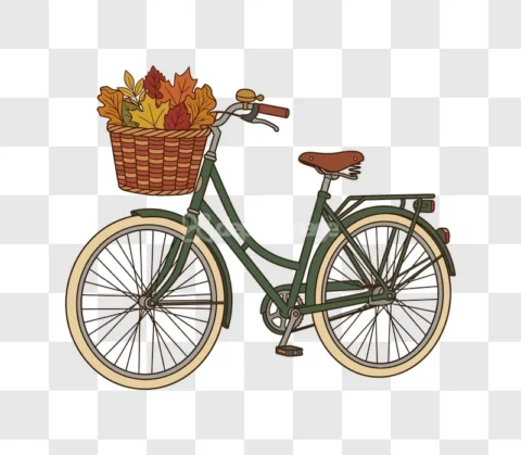 Vintage Bicycle Fall Leaves Basket Cartoon
