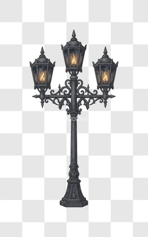 Vintage Dark Halloween Street Lamp Flames dark metal ornate design