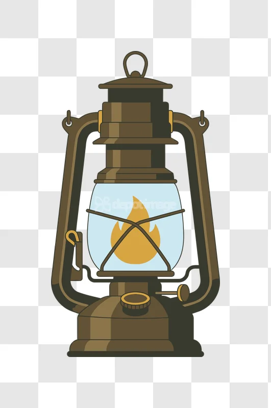 Vintage Oil Lantern Vector Illustration brown dark green transparent background