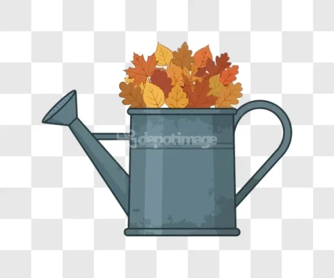 Watering Can Autumn Leaves Vector Illustration