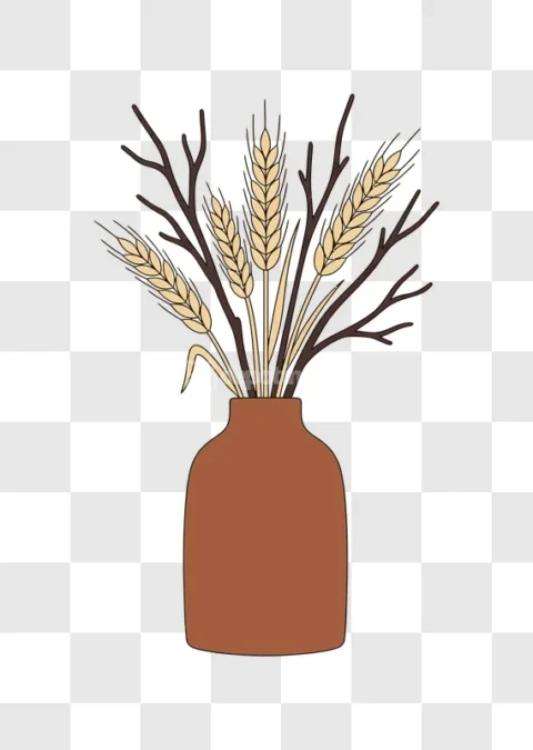 Wheat Branches Rustic Vase Illustration