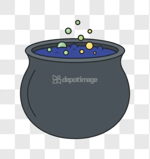 Witch Cauldron Blue Potion Bubbles