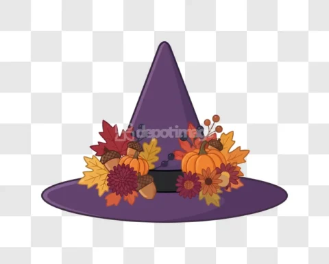Witch Hat Autumn Foliage Pumpkins Halloween