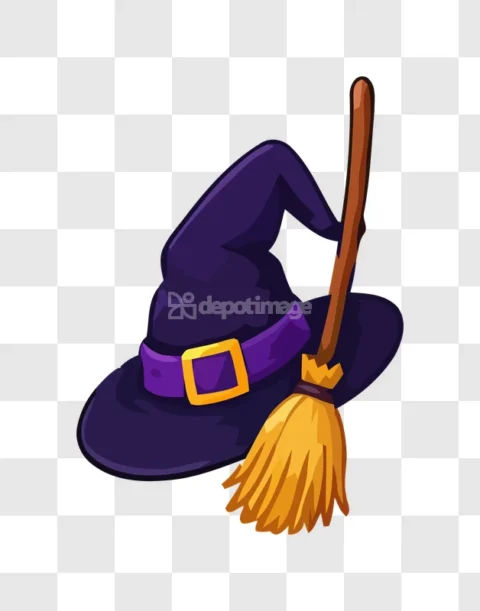 Witch Hat Broom Halloween Vector Icon