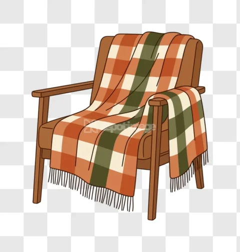 Wood Armchair Plaid Blanket Vector Art
