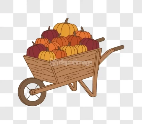 Wooden Wheelbarrow Full Pumpkins Cartoon