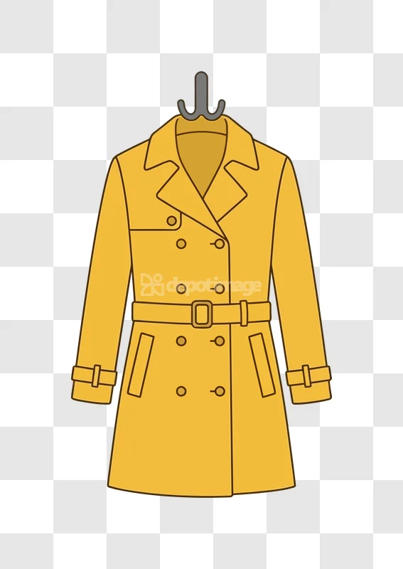 Yellow Cartoon Trench Coat Hanger flat illustration transparent background