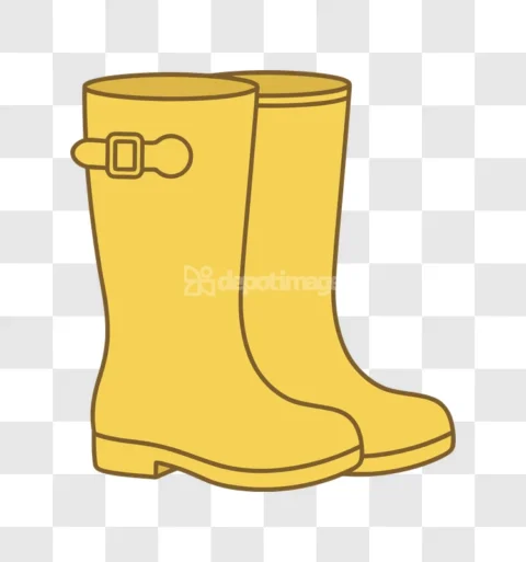 Yellow Rubber Rain Boots Vector Illustration