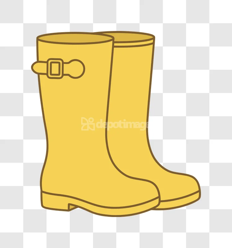 Yellow Rubber Rain Boots Vector Illustration flat cartoon transparent background