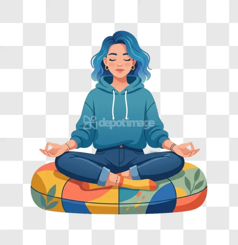 Young Woman Meditating Blue Hair Hoodie