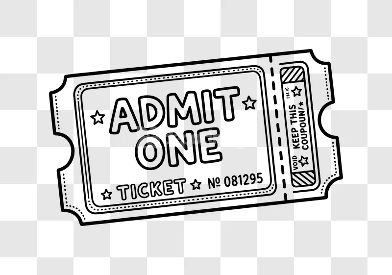 Admit One Ticket Event Entry Line Art, dark gray outline on black background