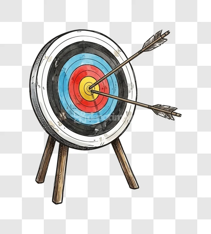Archery Target Arrows Bullseye Watercolor Style: two arrows in bullseye, watercolor style, transparent background
