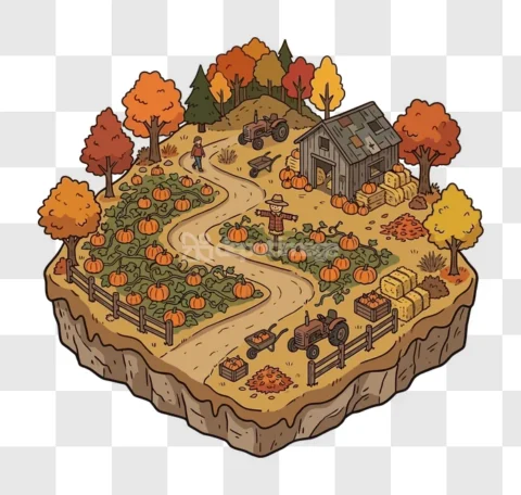 Autumn Farm Pumpkin Patch Isometric View