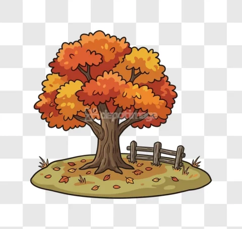 Autumn Tree Fall Leaves Wooden Fence