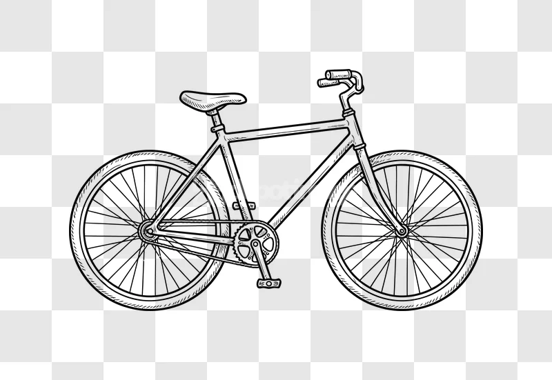 Bicycle Line Art Drawing Illustration Simple, minimalist black and white outline, transparent PNG