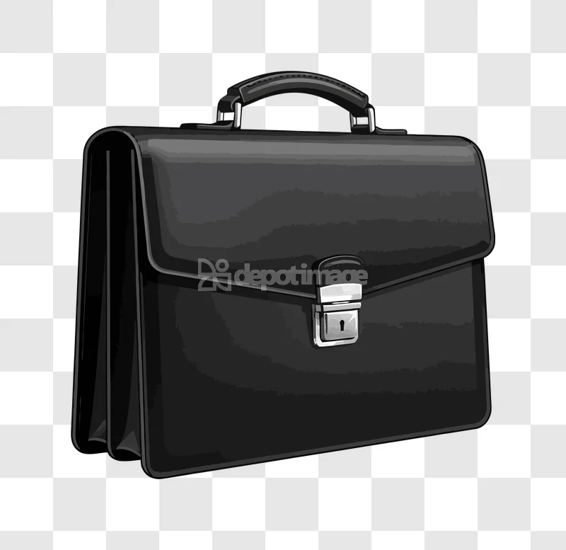 Black Briefcase Business Bag Handle Closed Lock: sleek, dark, professional, with silver clasp