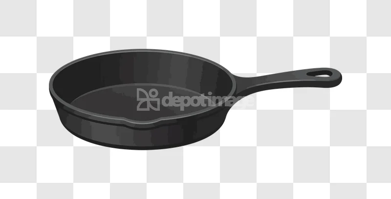 Black Cast Iron Skillet dark gray empty pan, transparent background