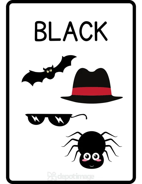Black Color Flashcard Bat Hat Spider Sunglasses