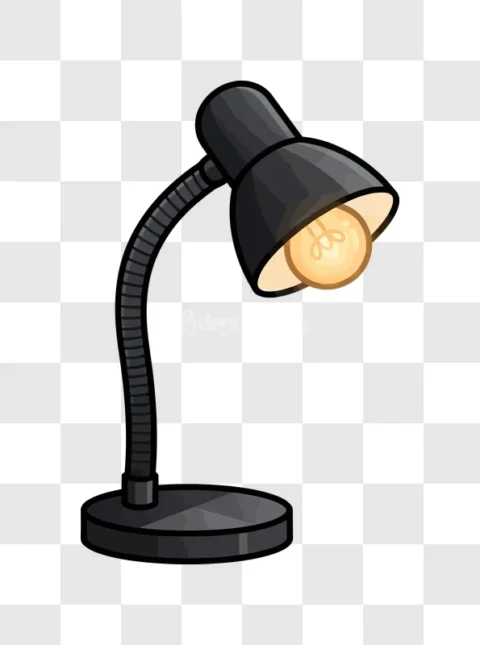 Black Desk Lamp Glowing Light Bulb