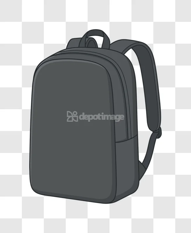 Black School Backpack Bag Straps, dark gray cartoon illustration, transparent background