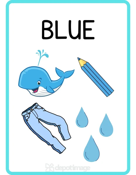 Blue Color Flashcard Whale Jeans Pencil Drops