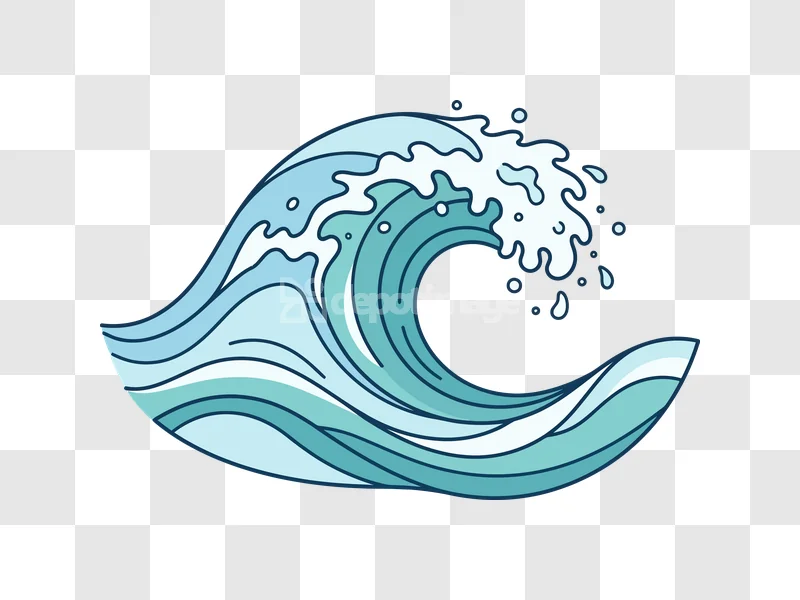 Blue Ocean Wave Splash Sea Water, stylized breaking wave, light blue, white foam