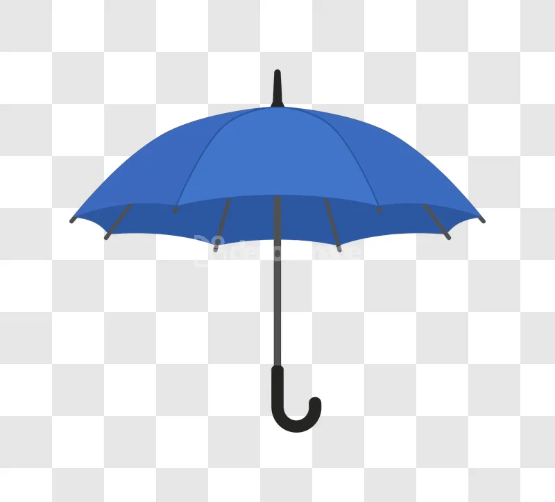 Blue Open Umbrella Rain Protection, vibrant blue, curved handle, transparent background