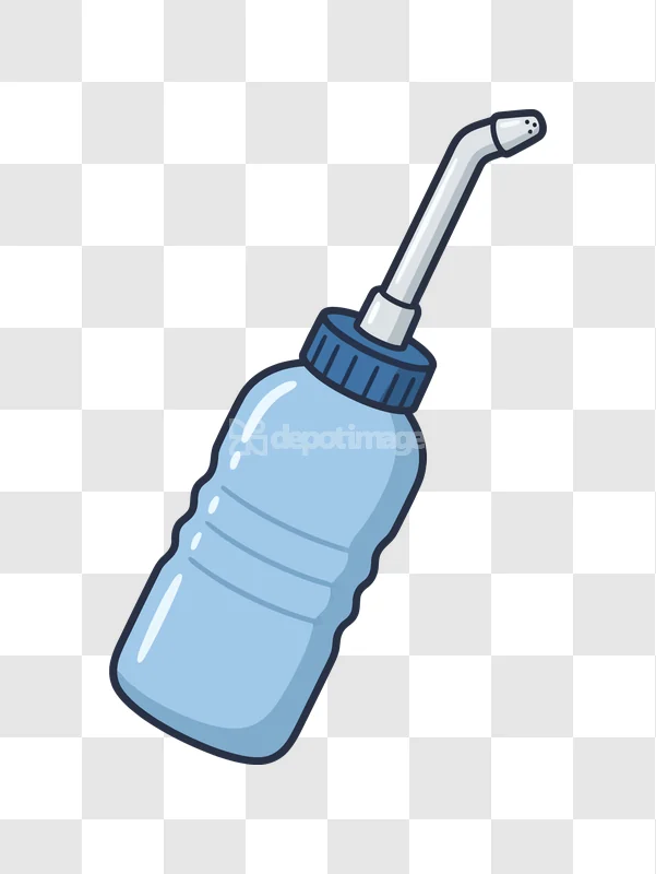 Blue Portable Bidet Bottle Illustration, light blue cartoon style with transparent background.