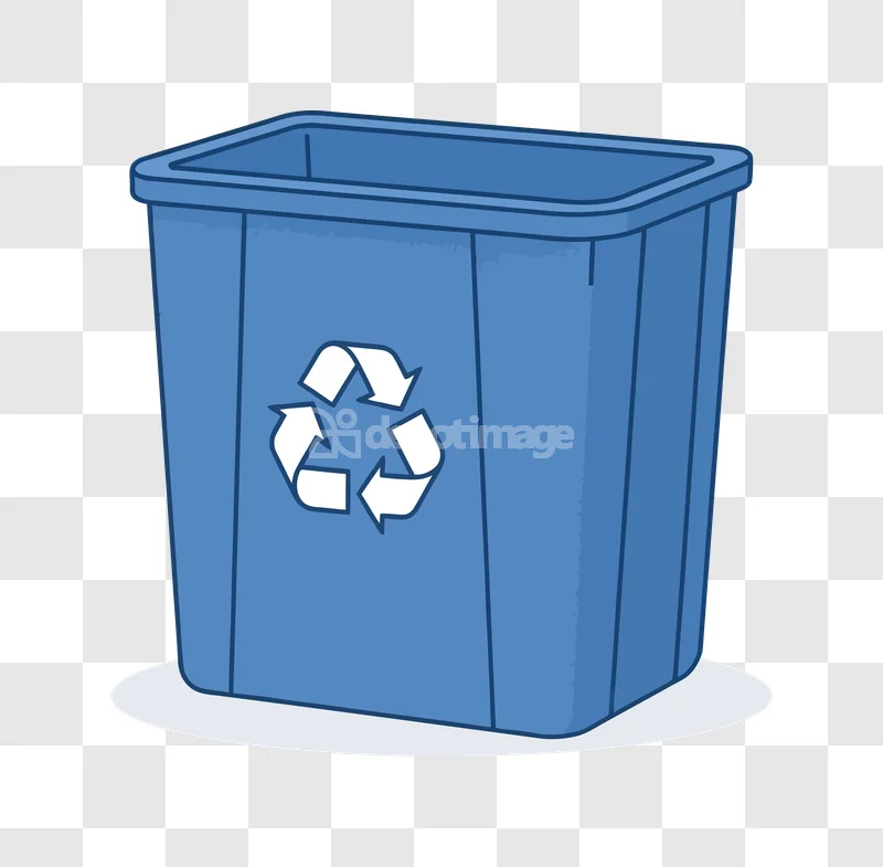 Blue Recycling Bin Vector Icon Waste, cartoon blue bin with recycling symbol.