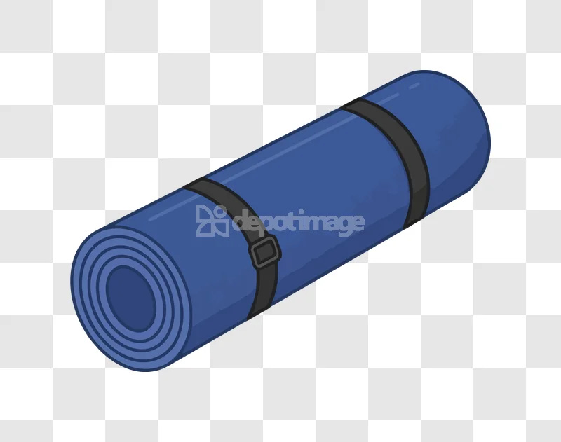 Blue Rolled Camping Mat Strap, cartoon style, dark blue, black straps