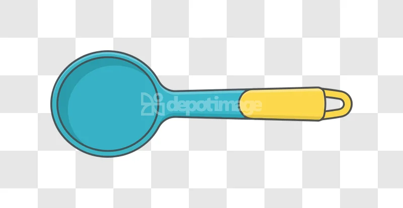 Blue Teal Yellow Kitchen Serving Spoon Utensil, teal bowl, yellow handle, transparent background, flat illustration