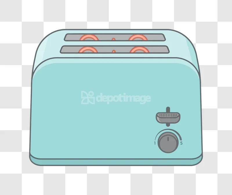 Blue Toaster Kitchen Appliance Flat, light blue, flat design, with red heating elements