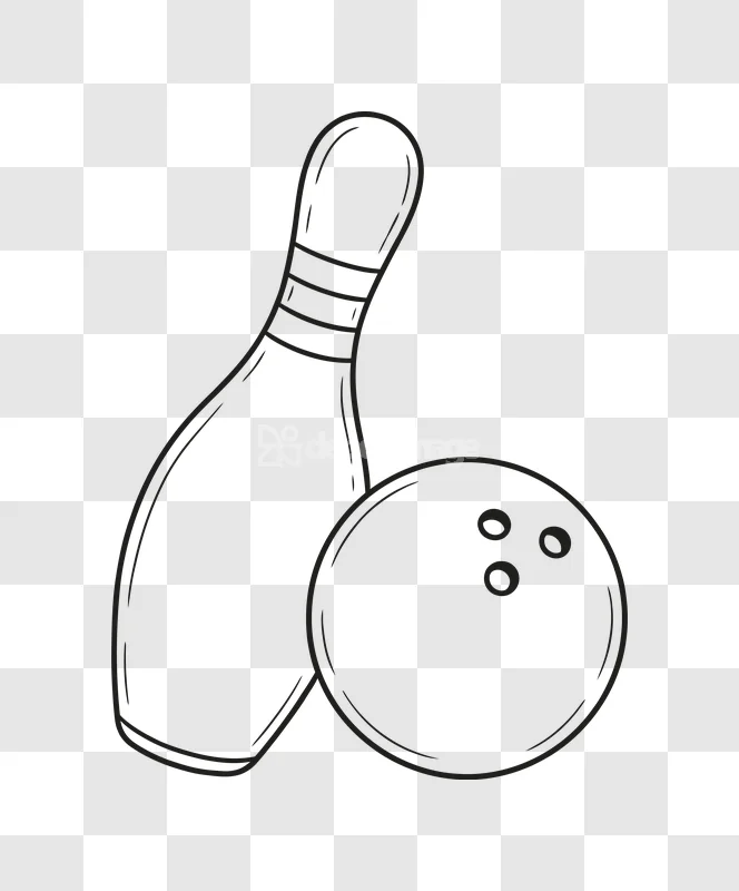 Bowling Pin Ball Outline Cartoon Drawing line art, black and white, transparent background