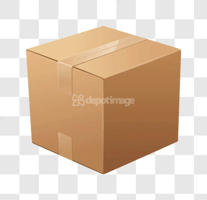 Brown Cardboard Shipping Box Taped Closed, isolated brown cardboard box with clear tape