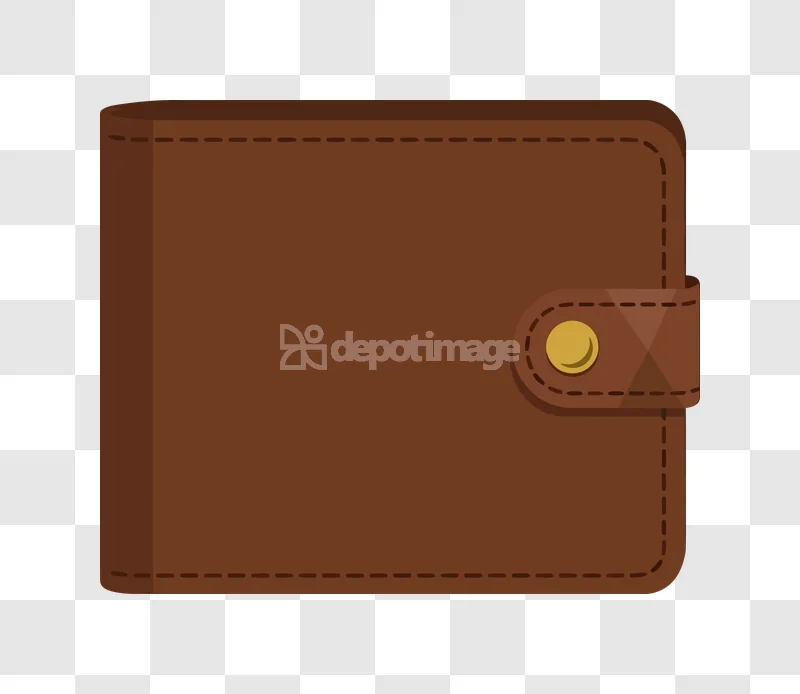 Brown Wallet Closed Snap Fastener Leather, flat brown gold button transparent
