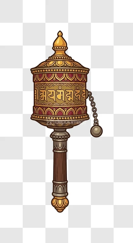 Buddhist Prayer Wheel Gold Brown