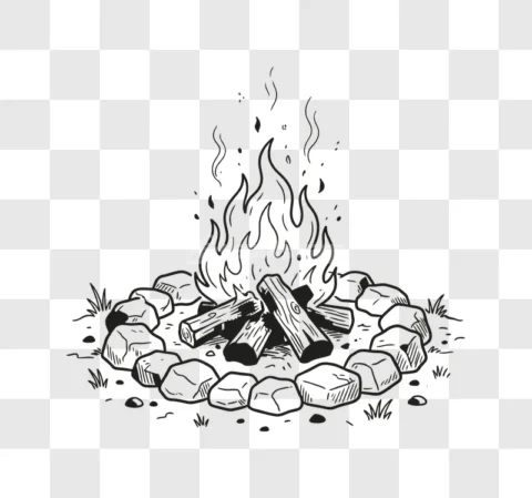 Campfire Stones Logs Fire Camping Drawing