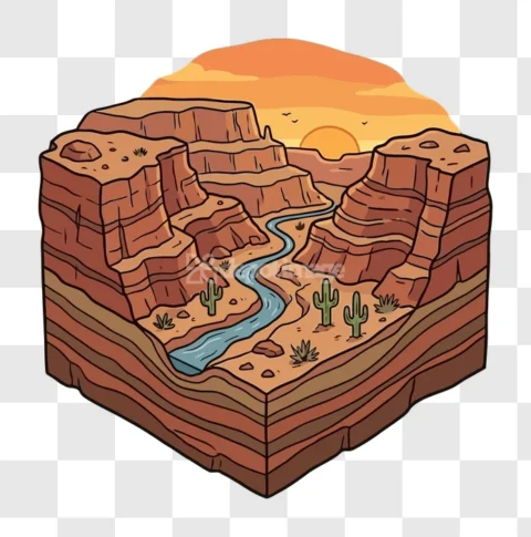 Canyon River Desert Sunset Isometric View