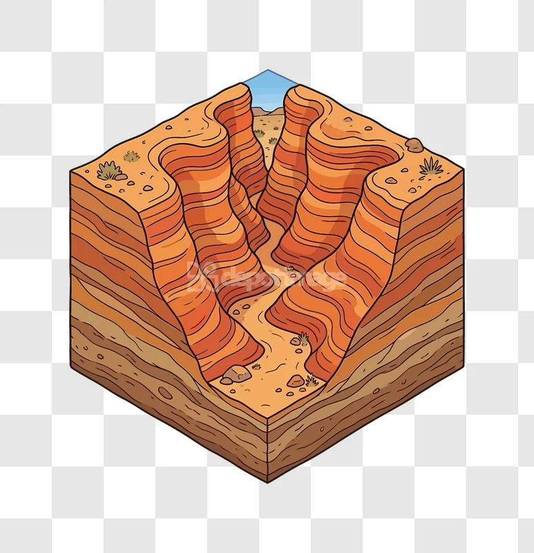 Canyon Valley Landscape Isometric Desert View orange and brown layered rock formations, desert landscape