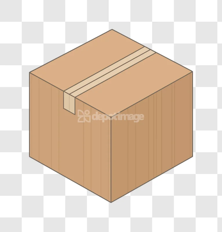 Cardboard Box Sealed Isometric Simple Brown brown taped box on transparent background