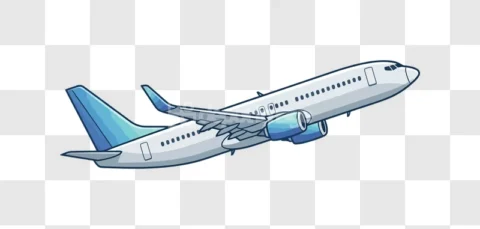 Cartoon Airplane Flying Side View Blue Grey