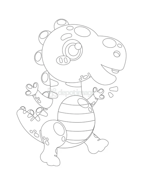 Cartoon Dinosaur Coloring Page Outline Cute Dino