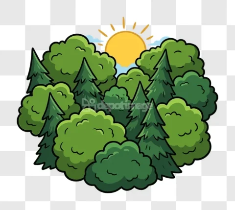 Cartoon Forest Trees Sun Nature