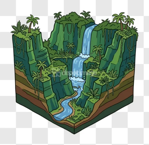 Cartoon Jungle Canyon Waterfall River