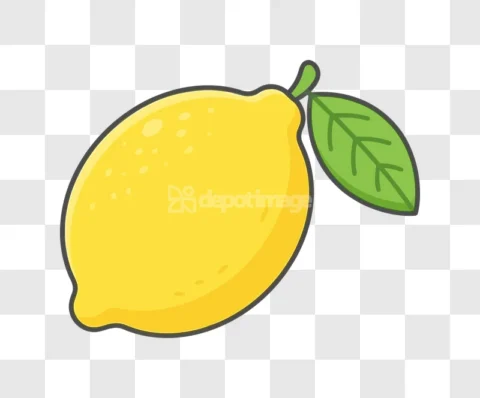 Cartoon Lemon Fruit Green Leaf
