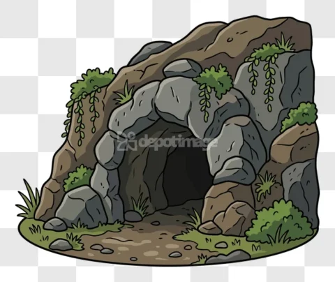 Cartoon Rock Cave Entrance Illustration