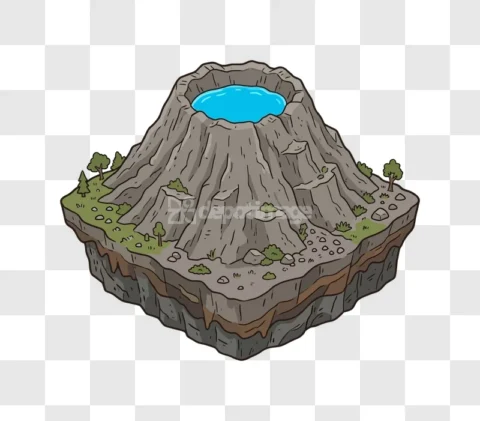 Cartoon Volcano Island Caldera Lake