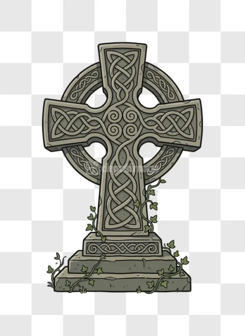 Celtic Cross Ancient Stone Ivy Symbol