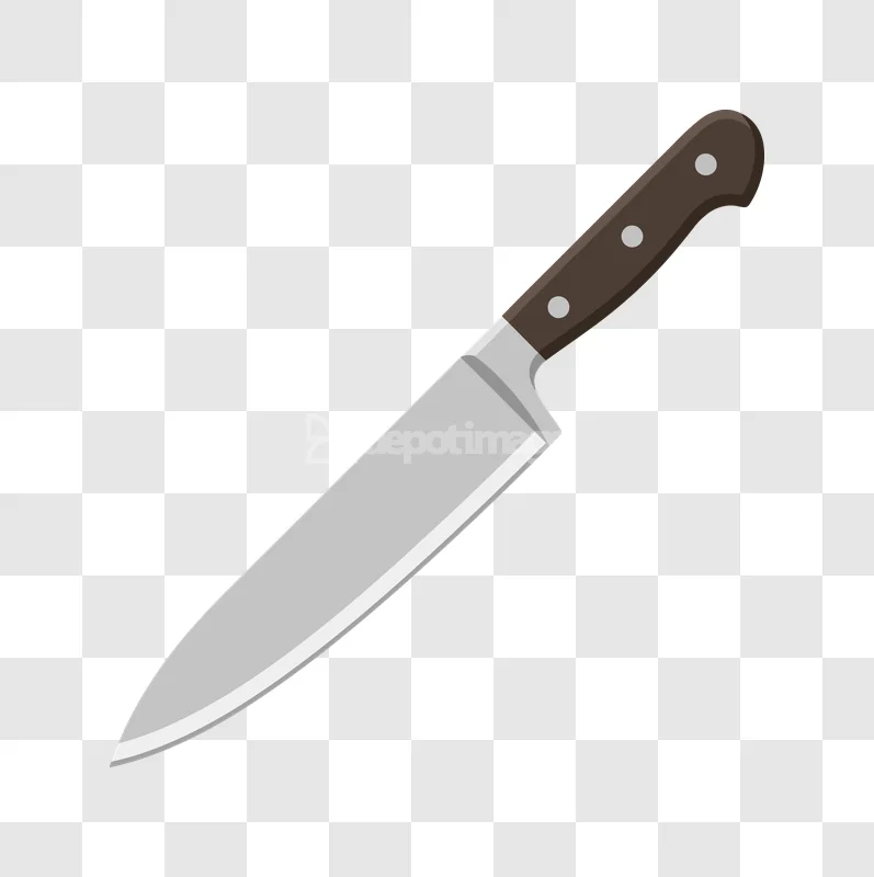 Chefs Knife Kitchen Utensil Flat Design Icon silver blade, brown handle, flat design